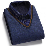 Autumn Men Sweater Fake Two-piece Grid Thicken Knitted Male Base Sweater Solid Pullover Shirt Jumper Slim Sweater Men's Clothing