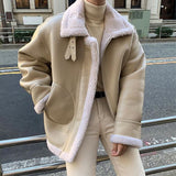Foesce Korean Leather Coat Men's Warm Fashion Casual Thicken Leather Jacket Men Loose Thick Lamb Wool Short Coat Mens Clothes M-XL