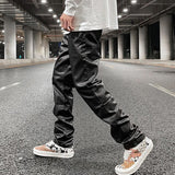 Foesce Harajuku Black Jeans Men's Vibe Waxed Casual Trousers Straight Pockets Oversized Pencil Pants Loose Hip Hop Mens Pants