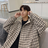 Men Jackets Loose Turn-down Collar Plaid Leisure Reversible Mens Coats All-match Fashion Retro BF Vintage Korean Style Teens New