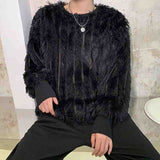 Dark and black personality tassel wool loose Pullover Sweater men's Korean fashion long hair velvet versatile bottom coat autumn