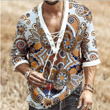 African Dashiki Print T-Shirt Men Bazin Print V-neck Half Sleeve Fashion Linen Party Bandage Nigeria Clothes Ankara Casual Top