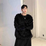 Dark and black personality tassel wool loose Pullover Sweater men's Korean fashion long hair velvet versatile bottom coat autumn