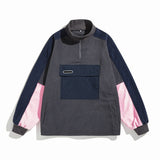 Colorblock Stand-up Collar Imitation Lamb Velvet Sweatshirt Autumn/Winter Loose Casual Bottoming Shirt Japanese Streetwear Men