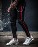 Men's Skinny ripped jeans men Pants Pencil Biker Side Striped Jeans Destroyed Hole Hip Hop Slim Fit Man Stretchy Jean Print
