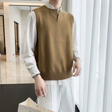 Foesce New Men's Sweater Slim Sleeveless Vest Top Autumn Winter Casual Solid Color Waistcoat V Neck Knit Pullover Plus Size M-2XL