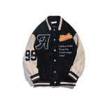 College style corduroy embroidered letter jacket women's loose oversized Korean baseball uniform couple tops fast delivery