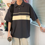 Summer New Hong Kong Style Polo Shirt Short-sleeved T-shirt Boys Korean Loose Harajuku All-match Trend Hip Hop Sports Tops
