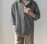 Foesce Summer Plaid Shirts Men Draped Mature Straight Oversize Social Casual Business All-match Harajuku Hipster Bird Lattice Young Ins