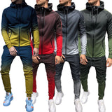 Men Fall 2pcs Turtleneck Gradual Change Color Tracksuit Set Hoodie Top High Waist Bottoms Joggers Gym Plain Zip Pockets Slim Fit