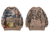 Harajuku Van Gogh Oil Painting Knitted Sweater Autumn Winter Sweater Men Casual Cotton Sweater Pullover Streetwear Tops