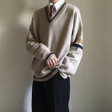 Foesce Couple's Clothes Autumn Men's Wool Sweater Loose Coats Student Black Color Pullover V-neck Cardigan Cashmere Knitting