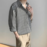 Foesce Summer Plaid Shirts Men Draped Mature Straight Oversize Social Casual Business All-match Harajuku Hipster Bird Lattice Young Ins