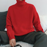 Men Oversized Turtleneck Sweaters Winter Korean Fashions Pullover Harajuku Black Knitwear