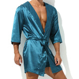 Fashion Men Robes Brand Sexy Ice Silk Men Bathrobe Sleepwear Short Sleeve Bath Robe Sleep Lounge