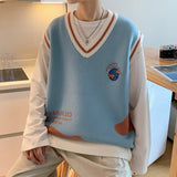 Foesce Printed Sweater Vests Men Students Couple Trendy Knitwear Loose Comfort New-arrival Daily Casual Embroidery Jumpers Ulzzang Chic