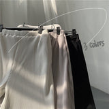 Foesce Pleated Straight Pants Men's Fashion Elastic Waist Casual Pants Men Streetwear Loose Ice Silk Trousers Mens Wide Leg Pants S-2XL