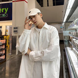 Foesce Shirt Korean versatile Autumn New Korean Fashion Men's White Shirt Casual Long Sleeved Shirts Black Loose Social Button Shirt