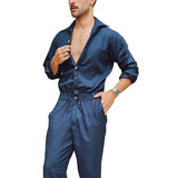 Men Jumpsuit Autumn Long Sleeve Thin Fashion Overalls Lapel Solid Single Breasted Jumpsuit Men Fashion  Men Clothing