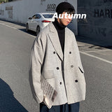 High Quality Business Casual Blazers Korean Style Striped Woolen cloth Men's Autumn Winter Streetwear Fashion Suit Jackets