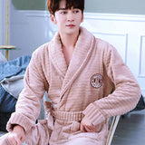 Flannel Dragon Crane Men Kimono Bathrobe Gown Casual Nightwear Winter Thick Warm Sleepwear Nightgown Plus Size Loose Homewear