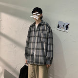 Autumn Plaid Shirt Men's Fashion Retro Casual Shirt Men Streetwear Wild Loose Long Sleeve Shirts Mens Large Size M-5XL
