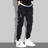 Men's Side Pockets Cargo Harem Pants Ribbons Black Hip Hop Casual Male Joggers Trousers Fashion Casual Streetwear Pants