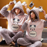 Foesce Adult Flannel Sleepwear Thicken Warm Couple Pajama Sets Long Sleeve Pyjamas Cartoon Cute Homewear Female Winter Home Suit
