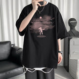 Summer  Short-Sleeved T-Shirt Men Women Harajuku Cloud Print Hong Kong Style Fifth Sleeve Tee Preppy Hip-Hop Simple Top