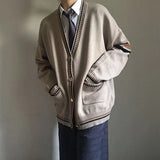Foesce Couple's Clothes Autumn Men's Wool Sweater Loose Coats Student Black Color Pullover V-neck Cardigan Cashmere Knitting