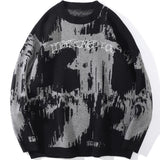 Sweater Men Building Punk Letter Knitted Pullover Couple Casual Loose Retro Fashion Diablo High Street Style Streetwear