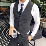 High quality suit vest men fashion wedding dress vest plaid formal business attire slim wed waistcoat korean sleeveless gilet