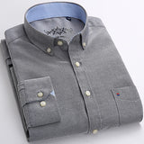 Men's Fashion Long Sleeve Solid Oxford Shirt Single Patch Pocket Simple Design Casual Standard-fit Button-down Collar Shirts