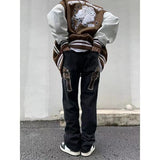 French new embroidery wild high waist y2k retro street skateboard hip hop loose pants long women mopping wide leg pants tide ins