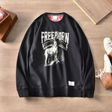 Autumn American Retro Terry Printed Hoodies Men's Pure Cotton Washed Old Pullover Knitted Long-sleeved O-neck Casual Sweatshirts