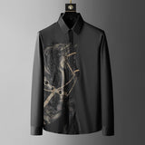 Foesce Shirts Mens Luxury Top Diamond Men's Shirt Long Mouw Slim Casual Shirt Black Animal Horse Shirt Social Camisa Hombre