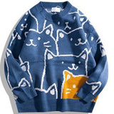 Foesce Japanese Harajuku Vintage Sweater Men Autumn Winter New Cartoon Loose Knitted Sweater Hip Hop Streetwear Knitwear Pullovers