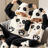 Foesce Adult Flannel Sleepwear Thicken Warm Couple Pajama Sets Long Sleeve Pyjamas Cartoon Cute Homewear Female Winter Home Suit