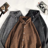 Foesce Loose men's large tweed shirt spring trend long sleeve casual Harajuku style antique top hiphop The New listing