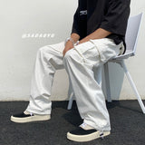 Foesce Black/white Casual Pants Men's Fashion Loose Straight Wide Leg Pants Men Streetwear Hip-hop Pocket Cargo Pants Mens Trousers