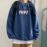 Foesce  Men Sweatshirts Harajuku Vintage Fleece Letter Print Casual Hoodies Fashion Basic Man O Neck Pullovers Korean Clothing
