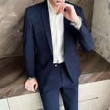 Foesce Blazers Jacket Pants 2 Pcs Set  Fashion New Men's Casual Boutique Business Wedding and Groom Suits Coat Trousers