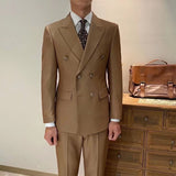 British Double Breasted Formal Dress Suit Men Black Smoking Homme Mariage Suit Fashion Groom Men Suit Slim Fit Business Tuxedos
