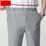 Cotton Linen Men Trousers Casual Work wear Pants Office Summer Thin Elastic waist Business Full-length Trousers