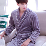 Flannel Dragon Crane Men Kimono Bathrobe Gown Casual Nightwear Winter Thick Warm Sleepwear Nightgown Plus Size Loose Homewear