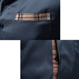 Autumn Plaid Patchwork Formal Shirts for Men Slim Long Sleeve Button Up Blue Shirt Dress Business Office Camisas