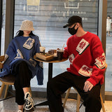 Couples knit Sweater Autumn Winter Korean Fashion High Street Mahjong Jacquard Pullover Gothic Harajuku Loose Casual Tops
