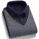 Autumn Men Sweater Fake Two-piece Grid Thicken Knitted Male Base Sweater Solid Pullover Shirt Jumper Slim Sweater Men's Clothing