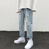 Summer Men's Baggy Homme Classic Cargo Pocket Jeans Holes Black/blue Color Casual Pants Biker Denim Trousers S-2XL