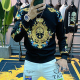 Foesce Luxury Gold Black Embroidery Sequin Crown Sweatshirts Men Sudadera Hombre Baroque Club Outwear Sweat Homme Harajuku Sweatshirt